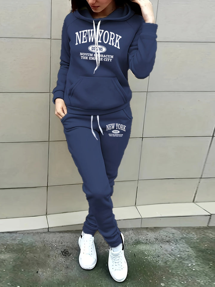 Damen Jogginganzug mit New York Print für Freizeit und Sport-S-Luzern Mode