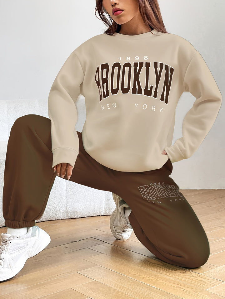 Damen Jogginganzug Brooklyn New York Freizeitmode-Braun-S-Luzern Mode