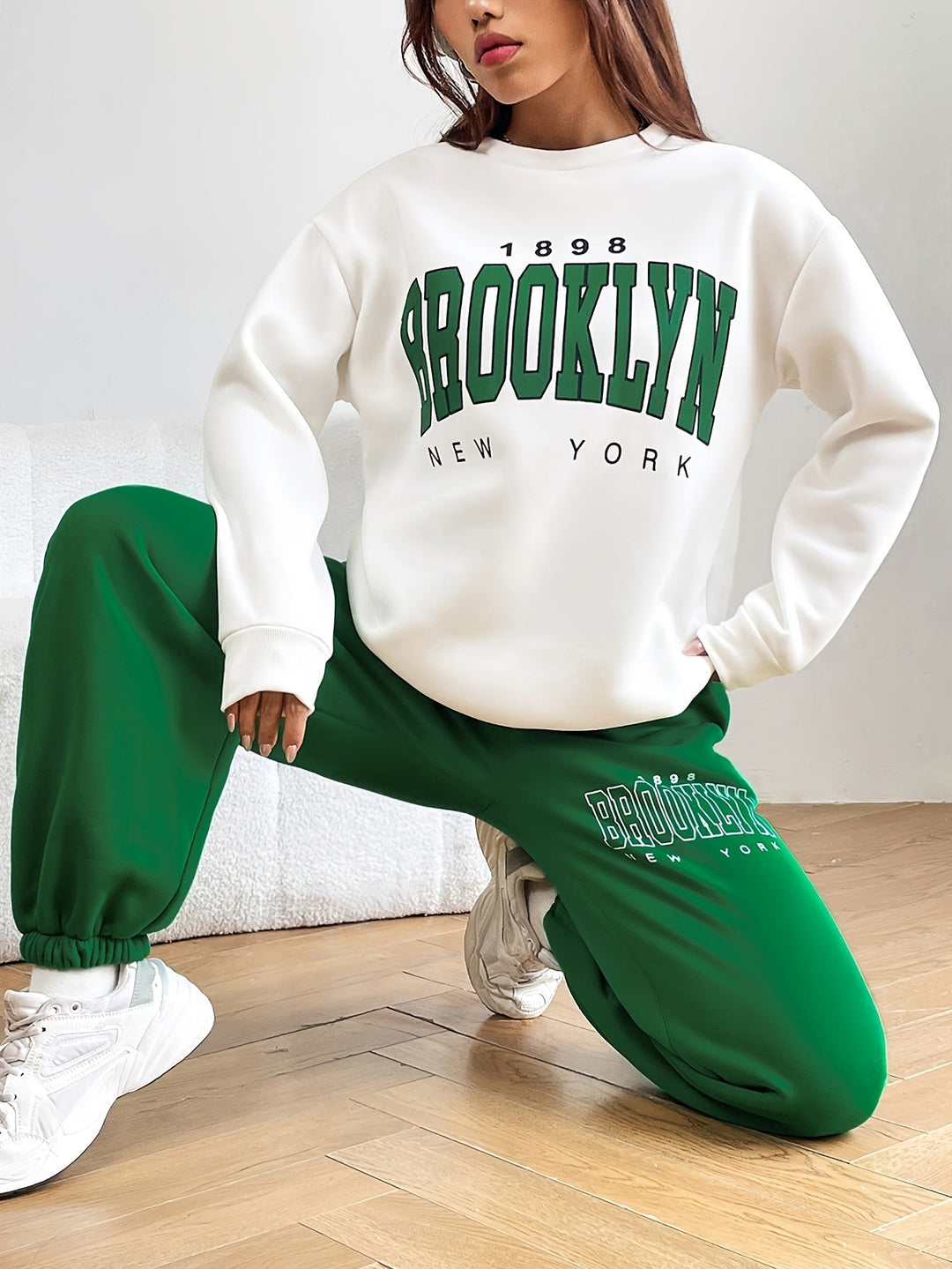 Damen Jogginganzug Brooklyn New York Freizeitmode-Grün-S-Luzern Mode