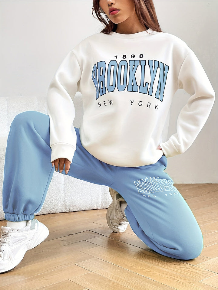 Damen Jogginganzug Brooklyn New York Freizeitmode-Hellblau-S-Luzern Mode