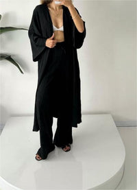 Damen Kleidungsset | Lounge | 2-teilig | Weit fallend | Hose | Bluse-Schwarz-S-Luzern Mode