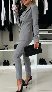 Damen Kleidungset | 2-teilig | Jacke | Hose | Knöpfe | Tailliert-Luzern Mode
