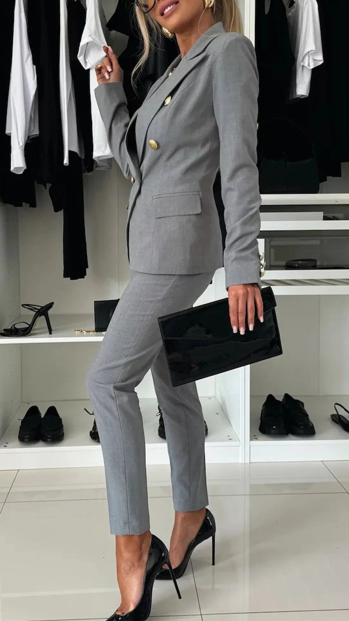 Damen Kleidungset | 2-teilig | Jacke | Hose | Knöpfe | Tailliert-Luzern Mode