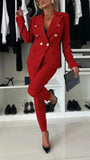 Damen Kleidungset | 2-teilig | Jacke | Hose | Knöpfe | Tailliert-Rot-S-Luzern Mode