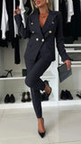 Damen Kleidungset | 2-teilig | Jacke | Hose | Knöpfe | Tailliert-Schwarz-S-Luzern Mode