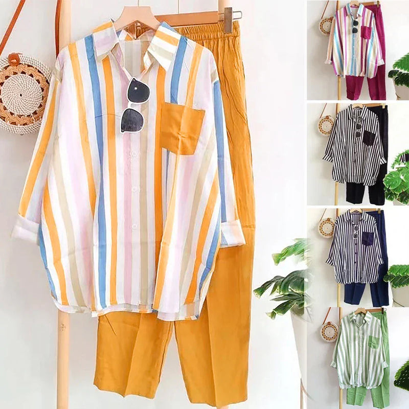 Leinen Set Damen zweiteilig | lockeres Shirt | weite Hose | atmungsaktiv | leicht-Luzern Mode