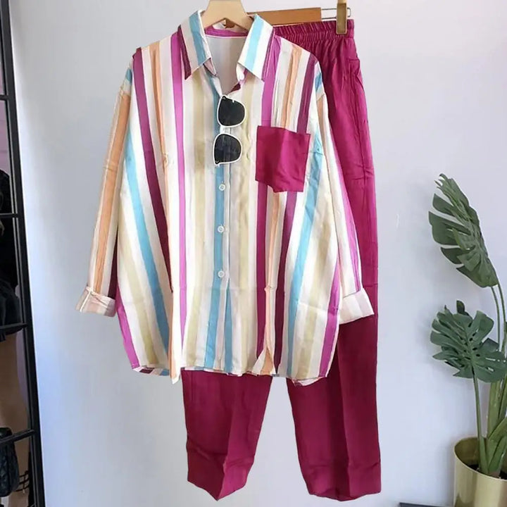Leinen Set Damen zweiteilig | lockeres Shirt | weite Hose | atmungsaktiv | leicht-Rosarot-S-Luzern Mode