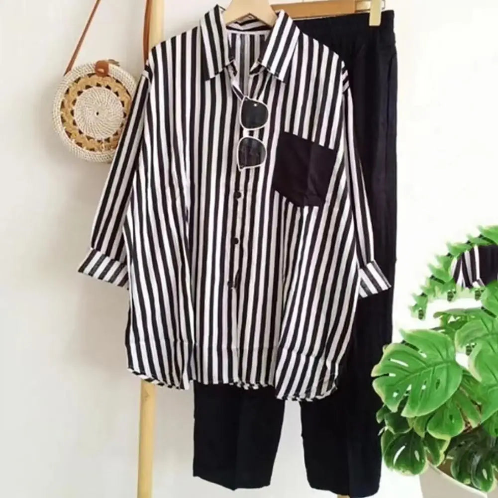 Leinen Set Damen zweiteilig | lockeres Shirt | weite Hose | atmungsaktiv | leicht-Schwarz-S-Luzern Mode