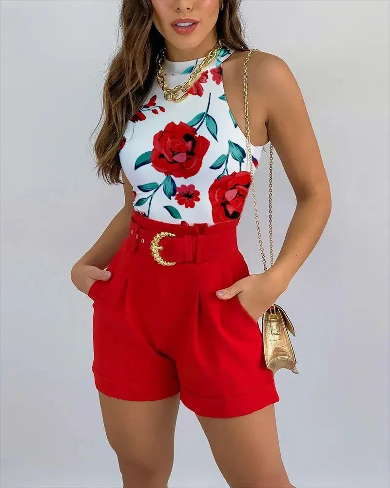 Luftiger Schnitt | floraler Print | weiches Material | zweiteilig | ideal für heiße Tage-Rot-S-Luzern Mode