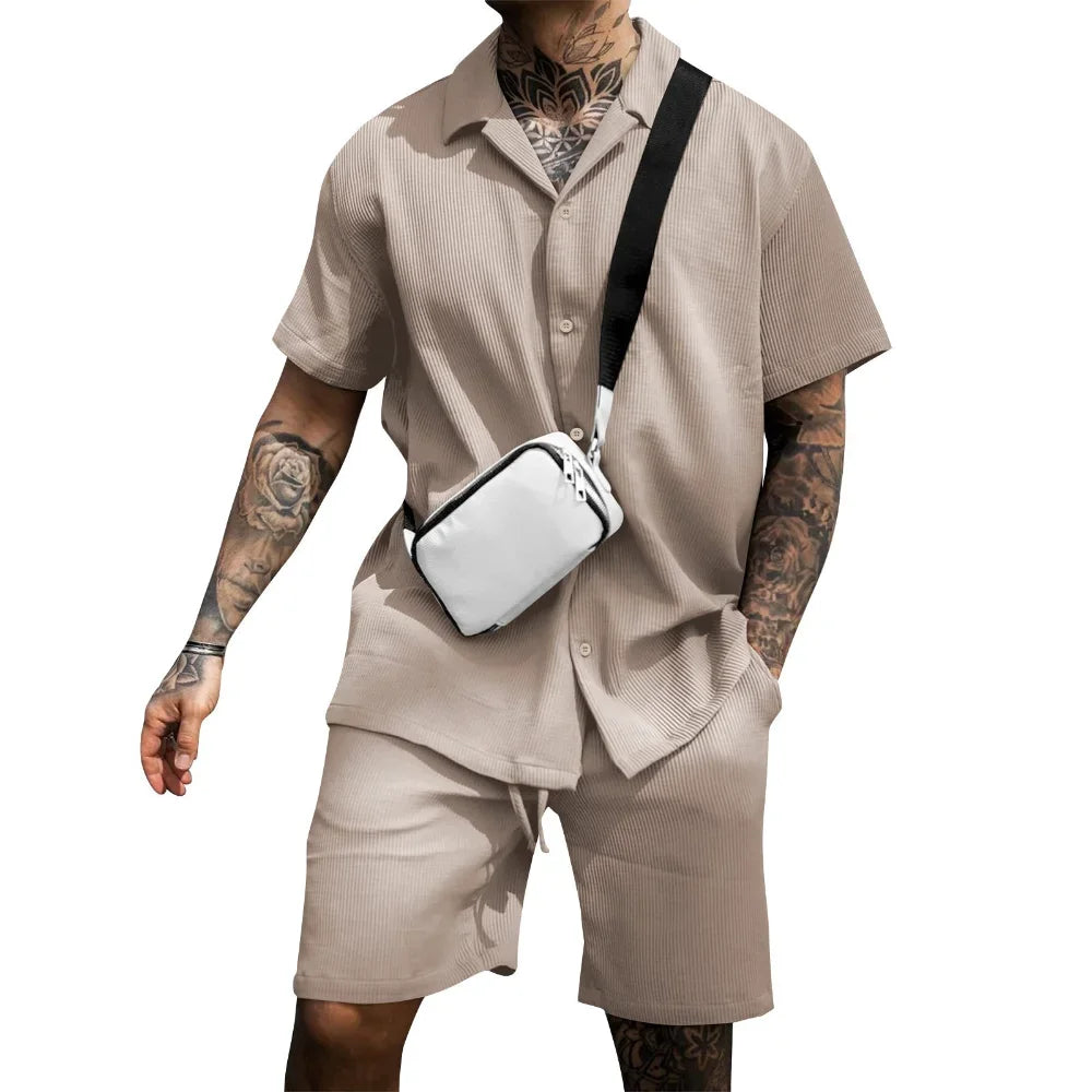 Sommer Set Herren zweiteilig | Hemd Shorts | Atmungsaktiv bequem | Freizeit Look-Luzern Mode