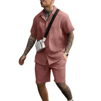 Sommer Set Herren zweiteilig | Hemd Shorts | Atmungsaktiv bequem | Freizeit Look-Rosa-S-Luzern Mode