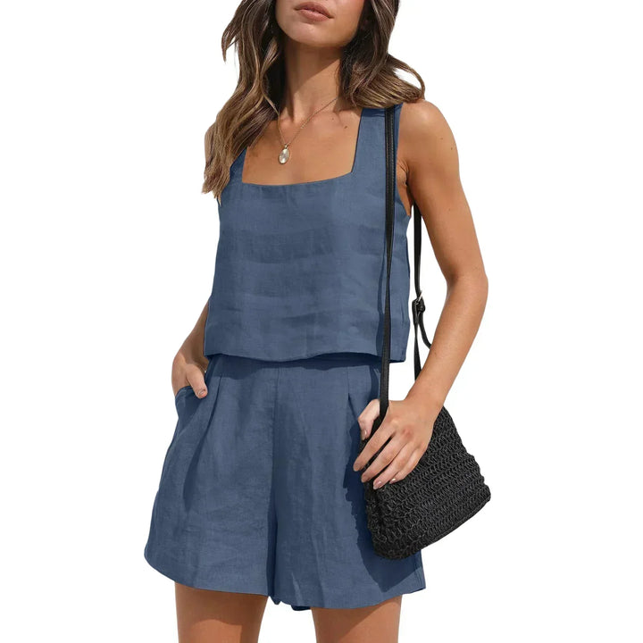 Trendiges Sommer-Zweiteiler Outfit | Stilvolle Jacke & Shorts | Damen Look-Dunkelblau-S-Luzern Mode