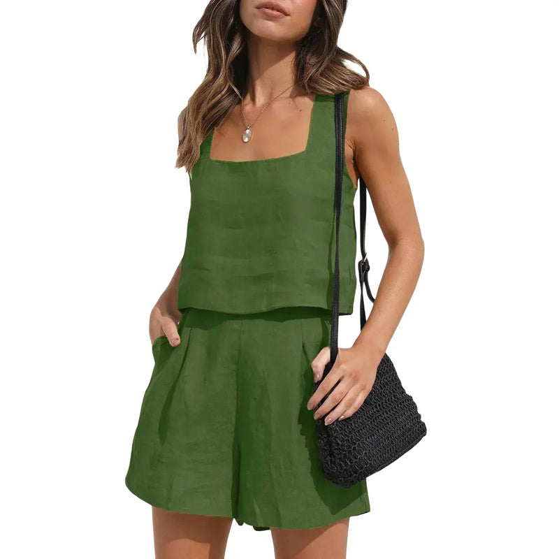 Trendiges Sommer-Zweiteiler Outfit | Stilvolle Jacke & Shorts | Damen Look-Dunkelgrün-S-Luzern Mode