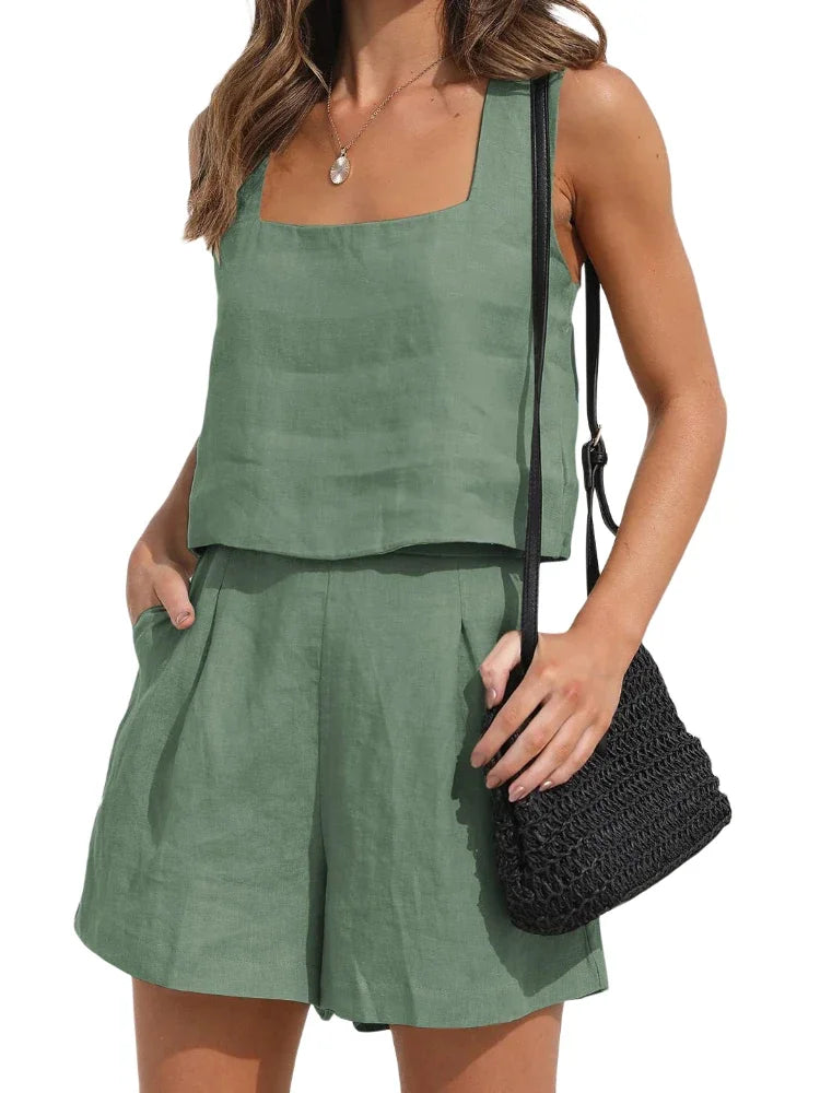 Trendiges Sommer-Zweiteiler Outfit | Stilvolle Jacke & Shorts | Damen Look-Grün-S-Luzern Mode