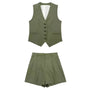 Zweiteiler Damen Sommer | Vintage Set Top Shorts | Leicht bequem | Freizeitlook-Militärgrün-XS-Luzern Mode