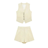 Zweiteiler Damen Sommer | Vintage Set Top Shorts | Leicht bequem | Freizeitlook-Weiß-XS-Luzern Mode