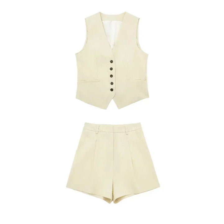 Zweiteiler Damen Sommer | Vintage Set Top Shorts | Leicht bequem | Freizeitlook-Weiß-XS-Luzern Mode