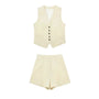 Zweiteiler Damen Sommer | Vintage Set Top Shorts | Leicht bequem | Freizeitlook-Weiß-XS-Luzern Mode