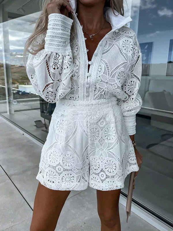 Spitzen Sommer Set Damen | Luftig | Zweiteilig | Ideal für Urlaub und Freizeit-Luzern Mode