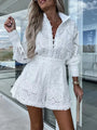 Spitzen Sommer Set Damen | Luftig | Zweiteilig | Ideal für Urlaub und Freizeit-Weiß-S-Luzern Mode